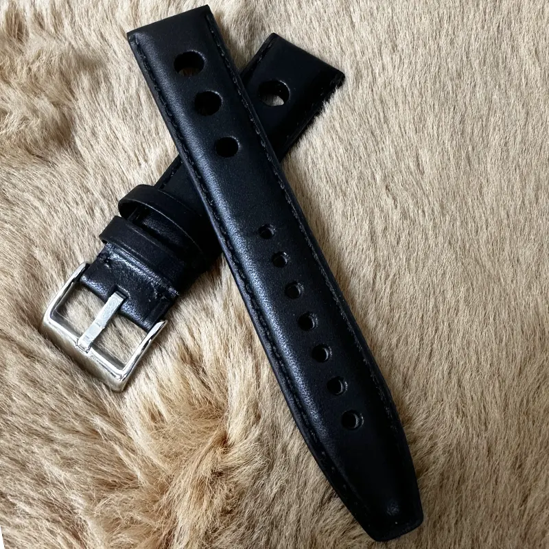 Edge 22MM Black Leather Strap- Elegant Watch Band